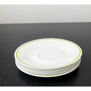 Corelle "Spring Meadow" Pattern Set of 5 White Saucer Plates with Green‎ Rim